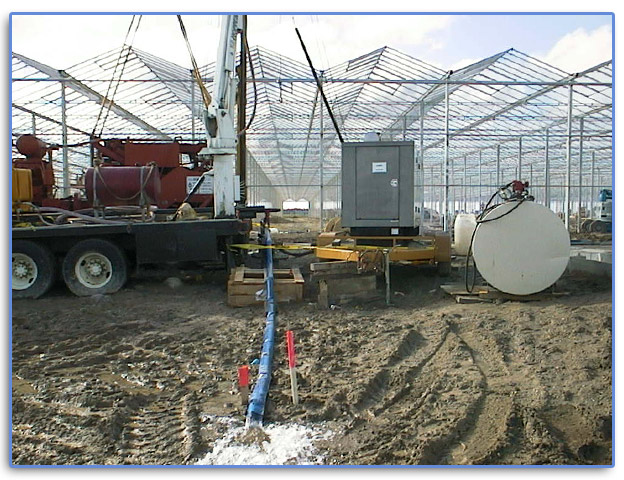 Drilling inside a greenhouse for hydroponic irrigation
