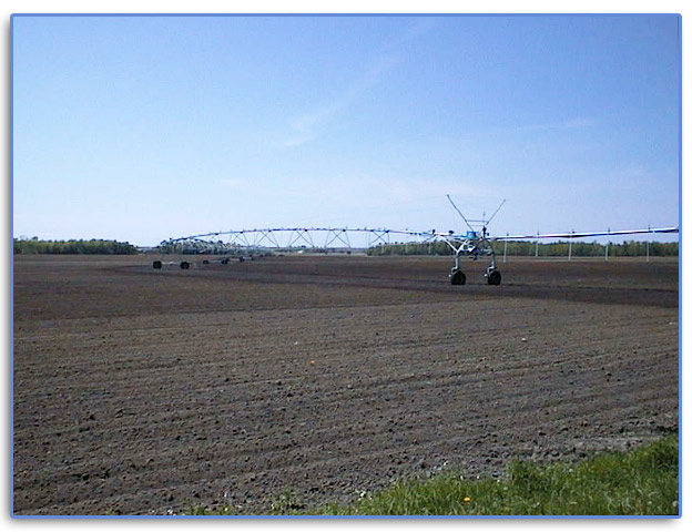 Centre pivot irrigation system on a 200-acre field